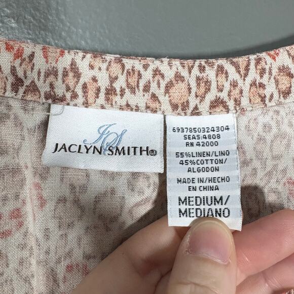 Jaclyn Smith Vintage Leopard Print Linen Blend Top - Size Medium - Lagenlook 90s - Picture 4 of 5